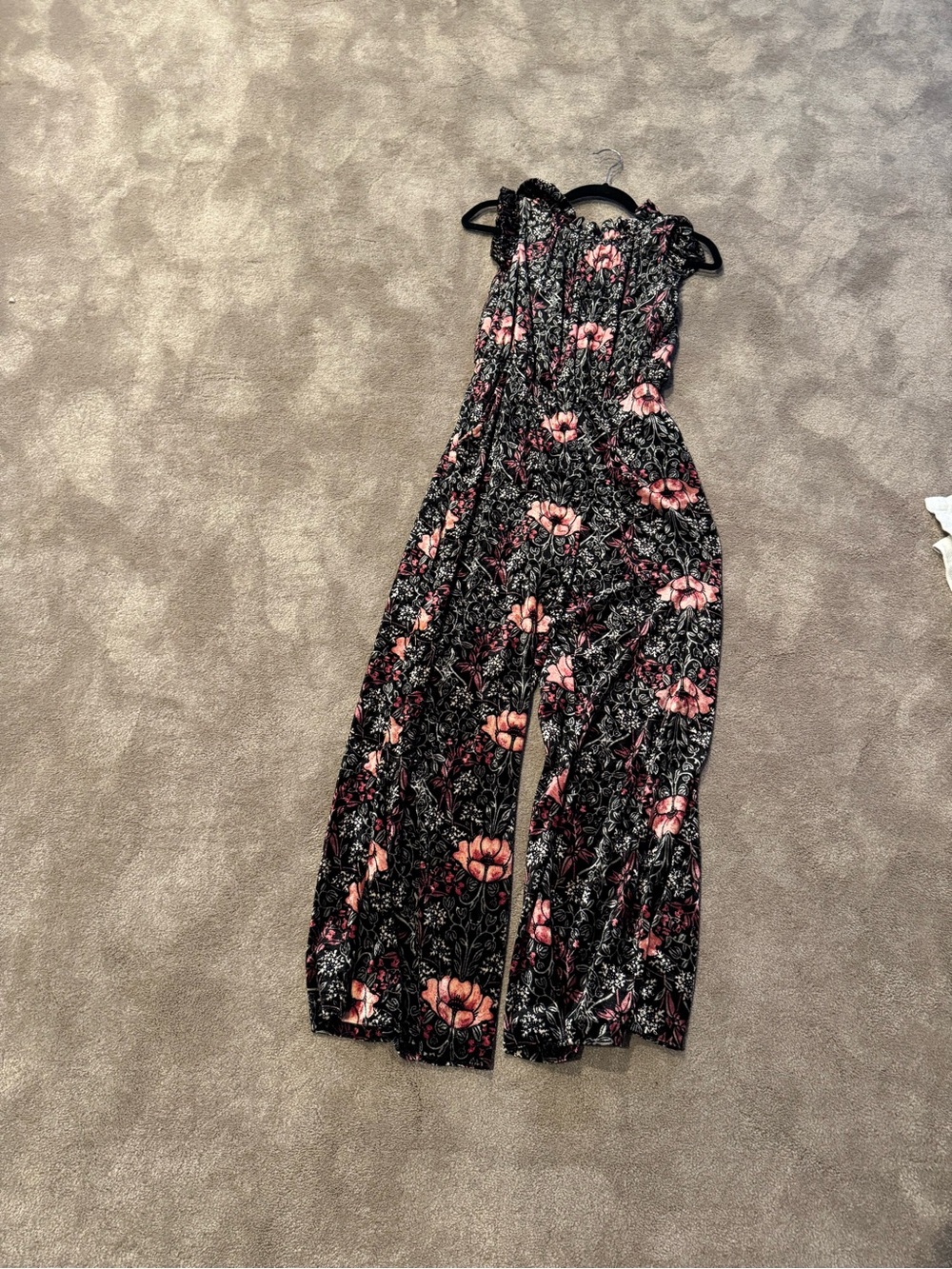 ALI & JAY Black Velvet Floral Wide-Leg Jumpsuit with Pink Blooms